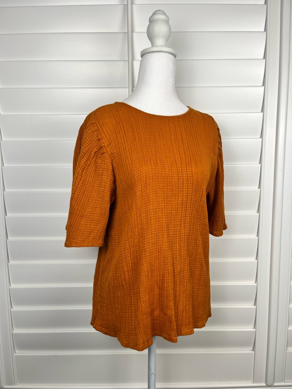 a.n.a Burnt orange Waffle Knit Top Bell Sleeve Relaxed Cotton Blouse size S